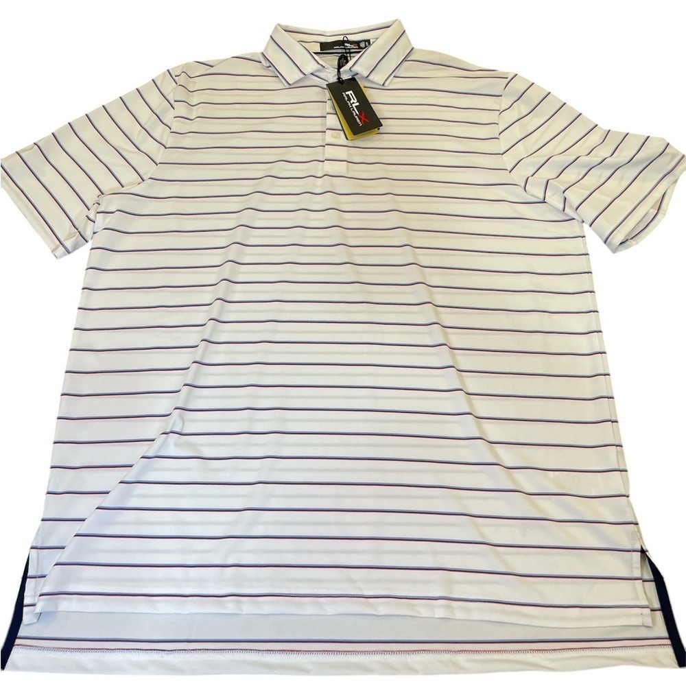Ralph Lauren RLX white, blue and red stripes classic fit performance polo sz XL